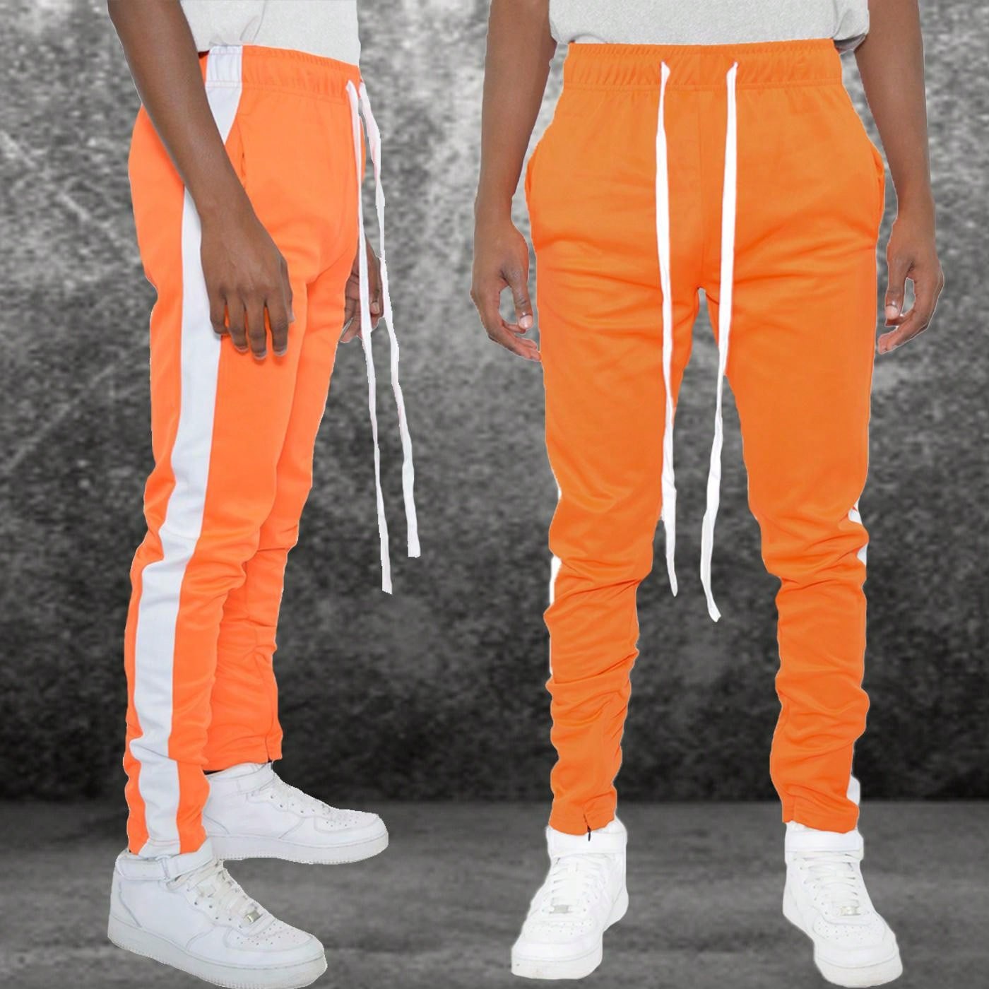 Men Side Stripe Ankle Zipper Track Pants Jogger  Sweatpants Contrast Color Hem Zipper