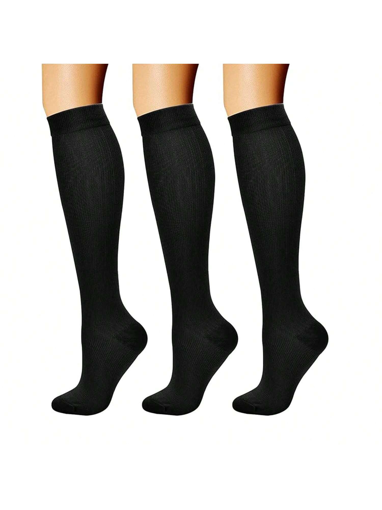 3 Pairs, Compression Socks For Men And Women, 15-20 Millimeters Of Mercury, Are The Best Support For Sports Running Bicycles. Solid Color Sports Pressure Socks And Running Elastic Socks Wrap Around The Calves