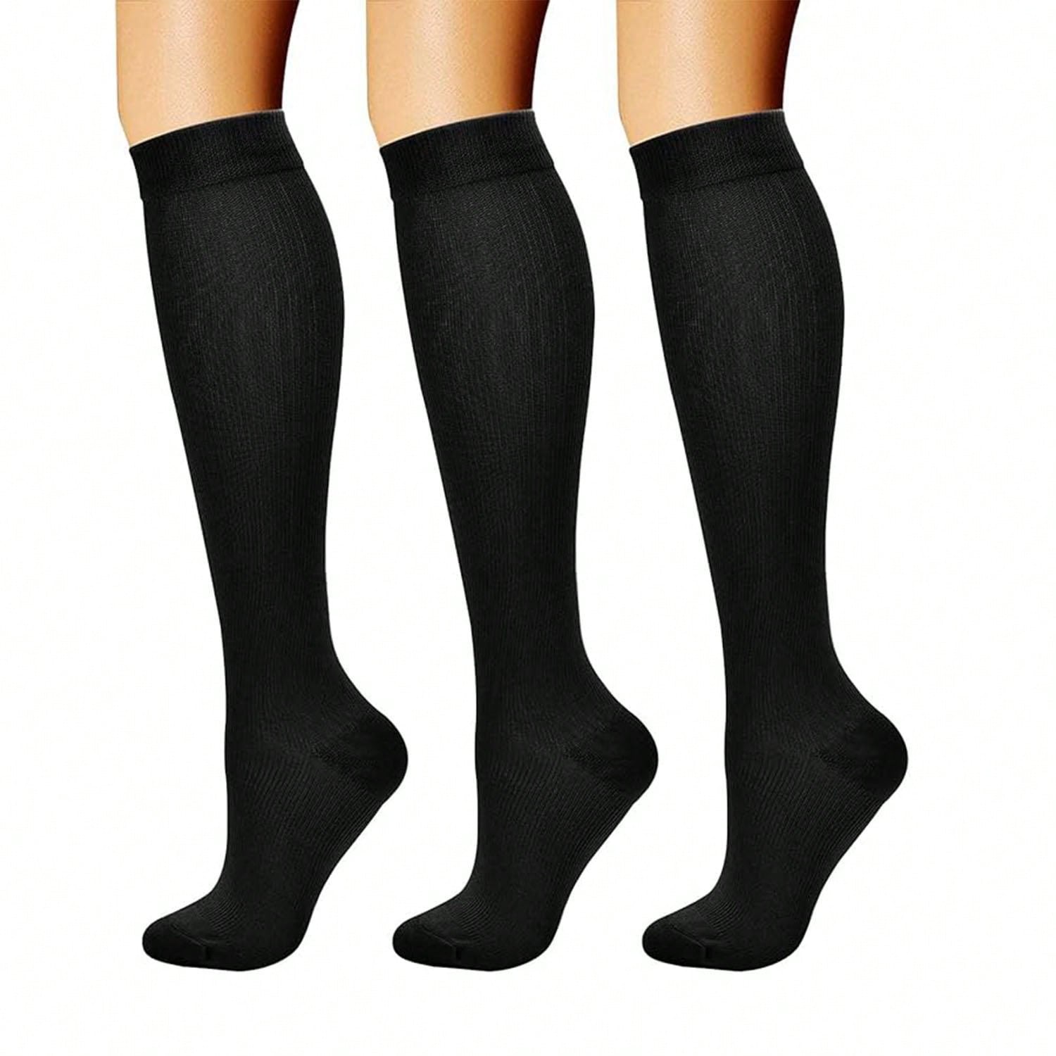 3 Pairs, Compression Socks For Men And Women, 15-20 Millimeters Of Mercury, Are The Best Support For Sports Running Bicycles. Solid Color Sports Pressure Socks And Running Elastic Socks Wrap Around The Calves