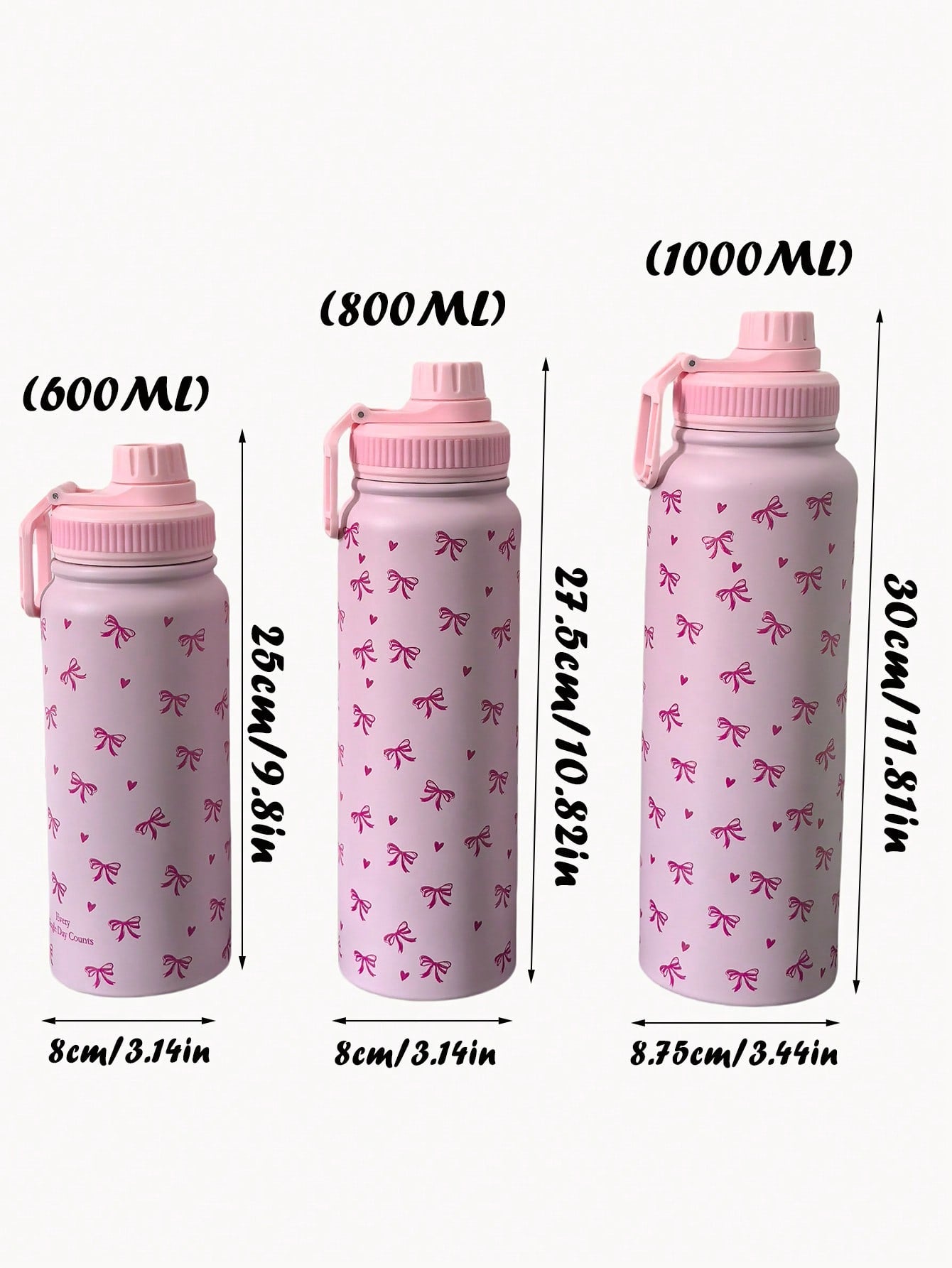 1pc 600ml/20.29oz, 800ml/27.06oz, 1000ml/33.82oz Pink Bow