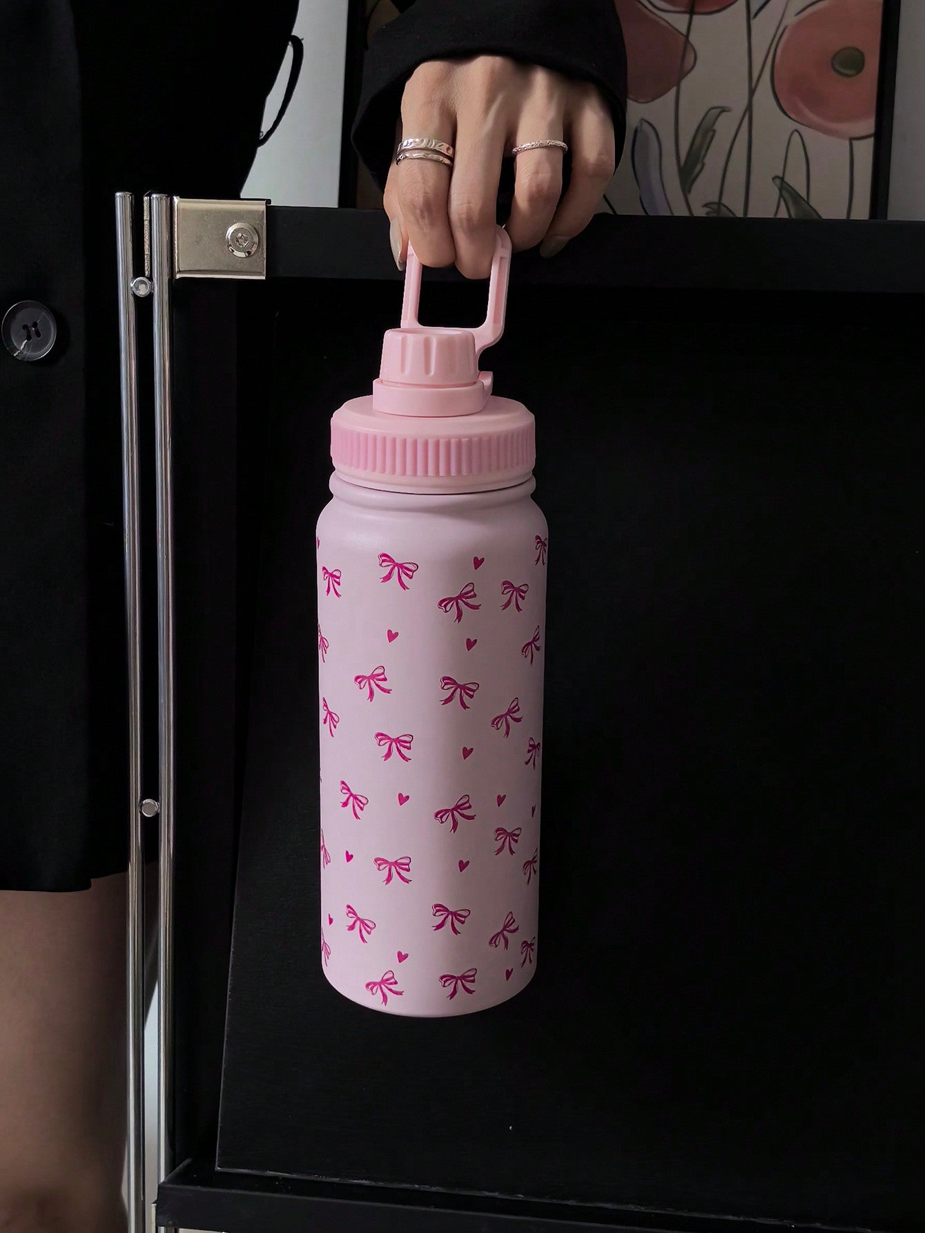 1pc 600ml/20.29oz, 800ml/27.06oz, 1000ml/33.82oz Pink Bow