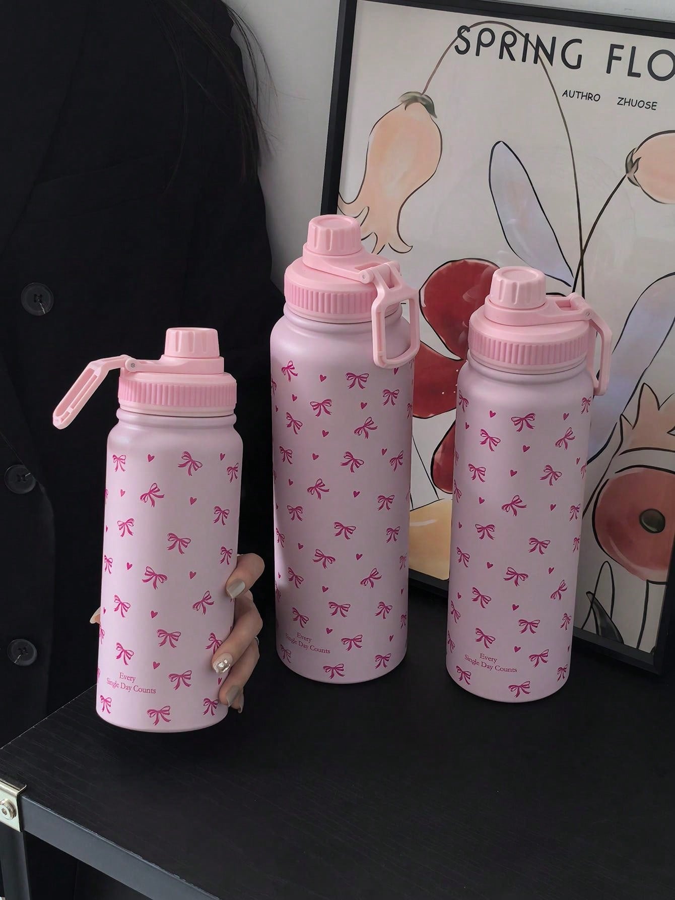 1pc 600ml/20.29oz, 800ml/27.06oz, 1000ml/33.82oz Pink Bow