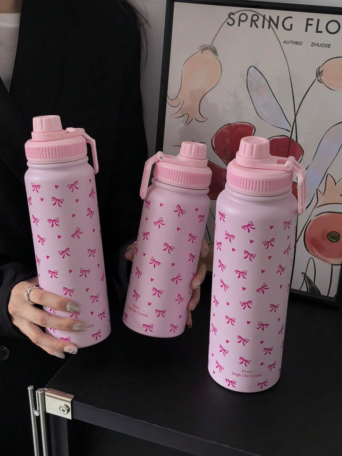 1pc 600ml/20.29oz, 800ml/27.06oz, 1000ml/33.82oz Pink Bow