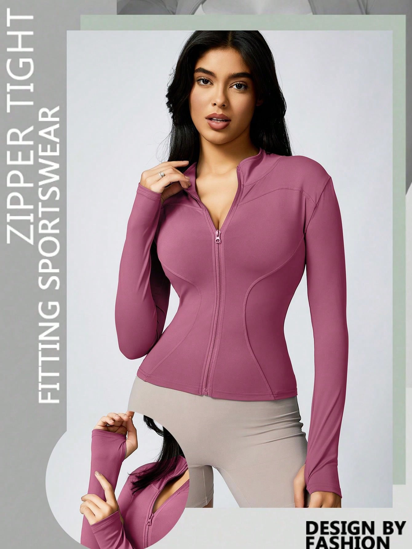1Pc Women's Solid Color Jacket Thumb Hole Gym Clothes Long Sleeved Sports Zipper Tight Workout Tops Yoga Daily Fall