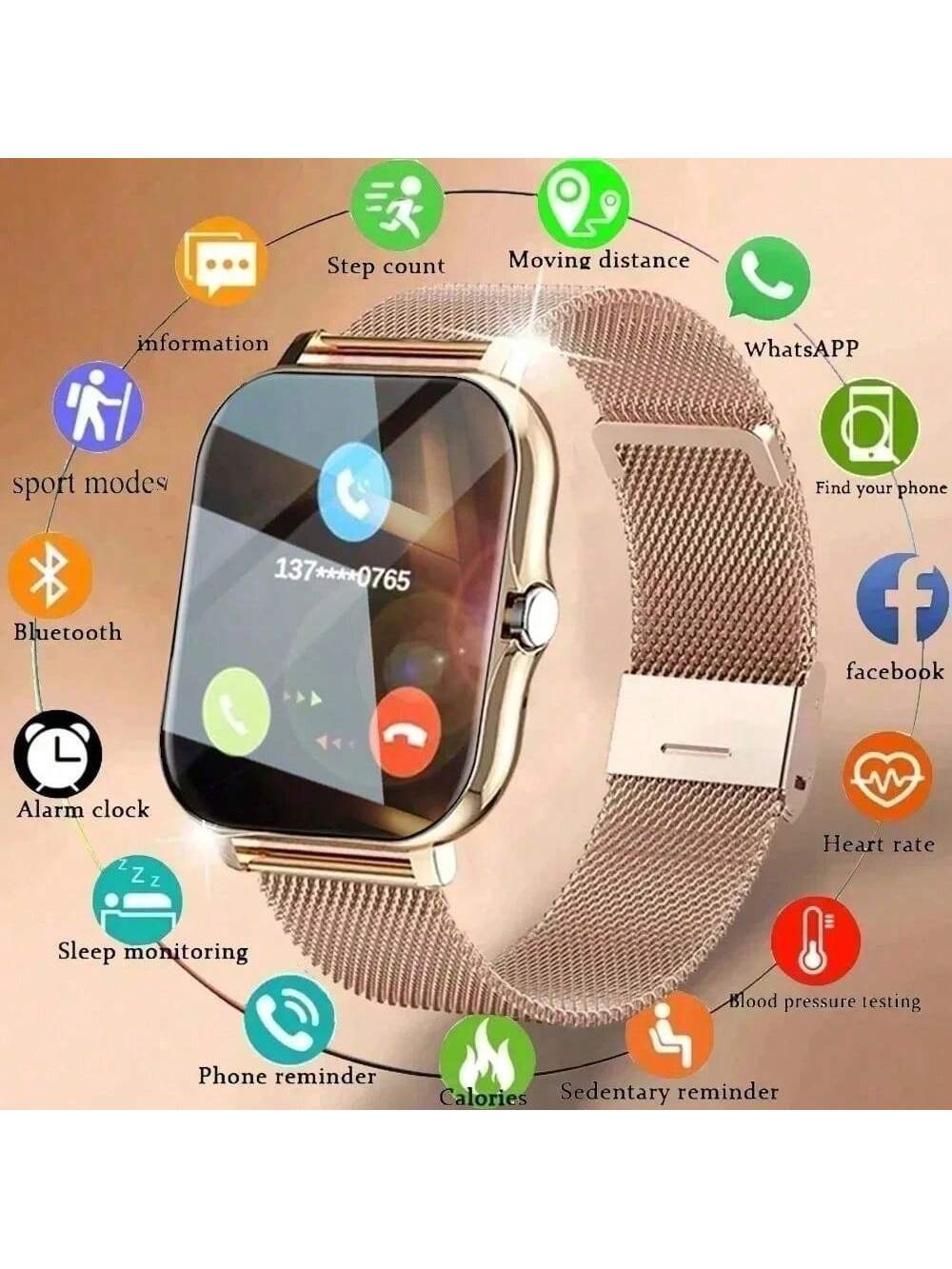 Smart Watch Full Touch Screen: With Sleep Tracker, Wireless Call, Pedometer, Music Control, Games, Fitness Smart Bracelet For Android/ IOS Phones, Perfect For Women