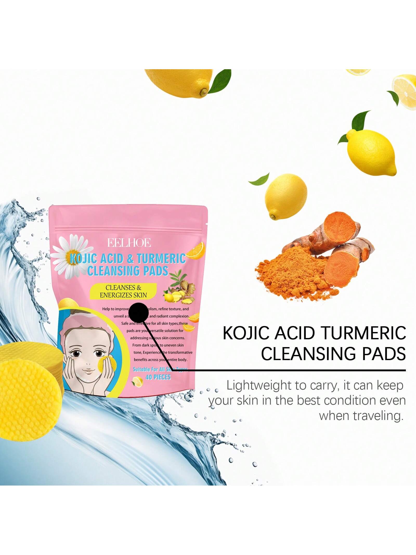 120pcs Turmeric Exfoliating Facial Pads, Gentle Cleansing, Refreshing, Moisturizing Skincare Cleansing Pads For Daily Care