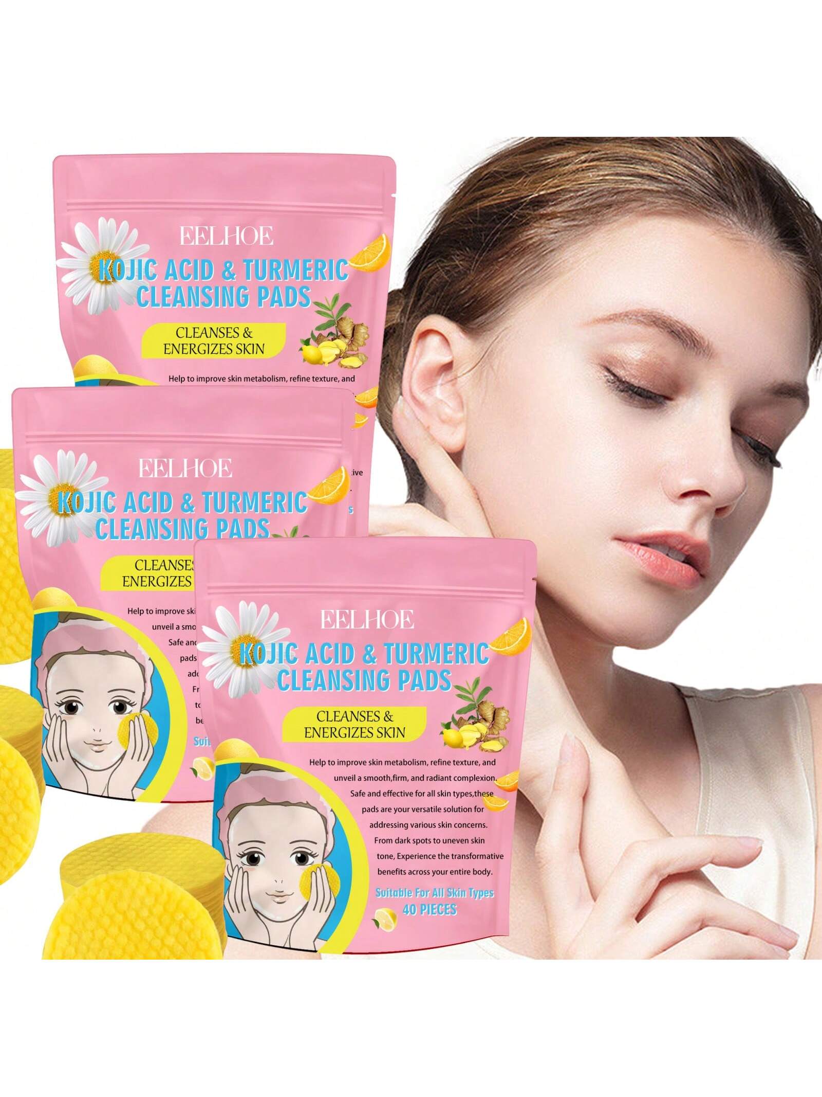 120pcs Turmeric Exfoliating Facial Pads, Gentle Cleansing, Refreshing, Moisturizing Skincare Cleansing Pads For Daily Care