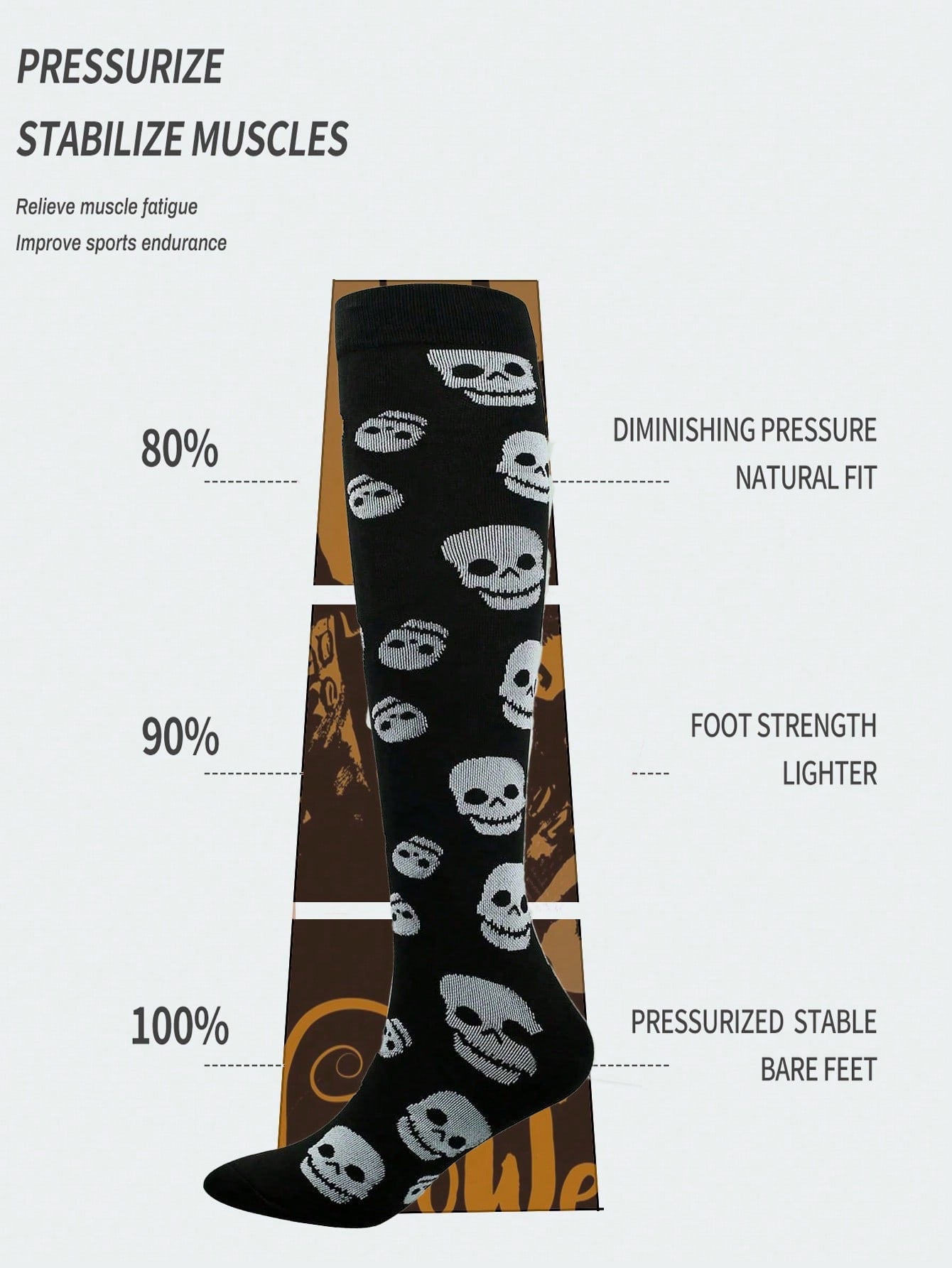 Sports Outdoor 4 Pairs Skull Printed Professional Outdoor Running Sports Long Compression Socks, Suitable For Long Standing Population