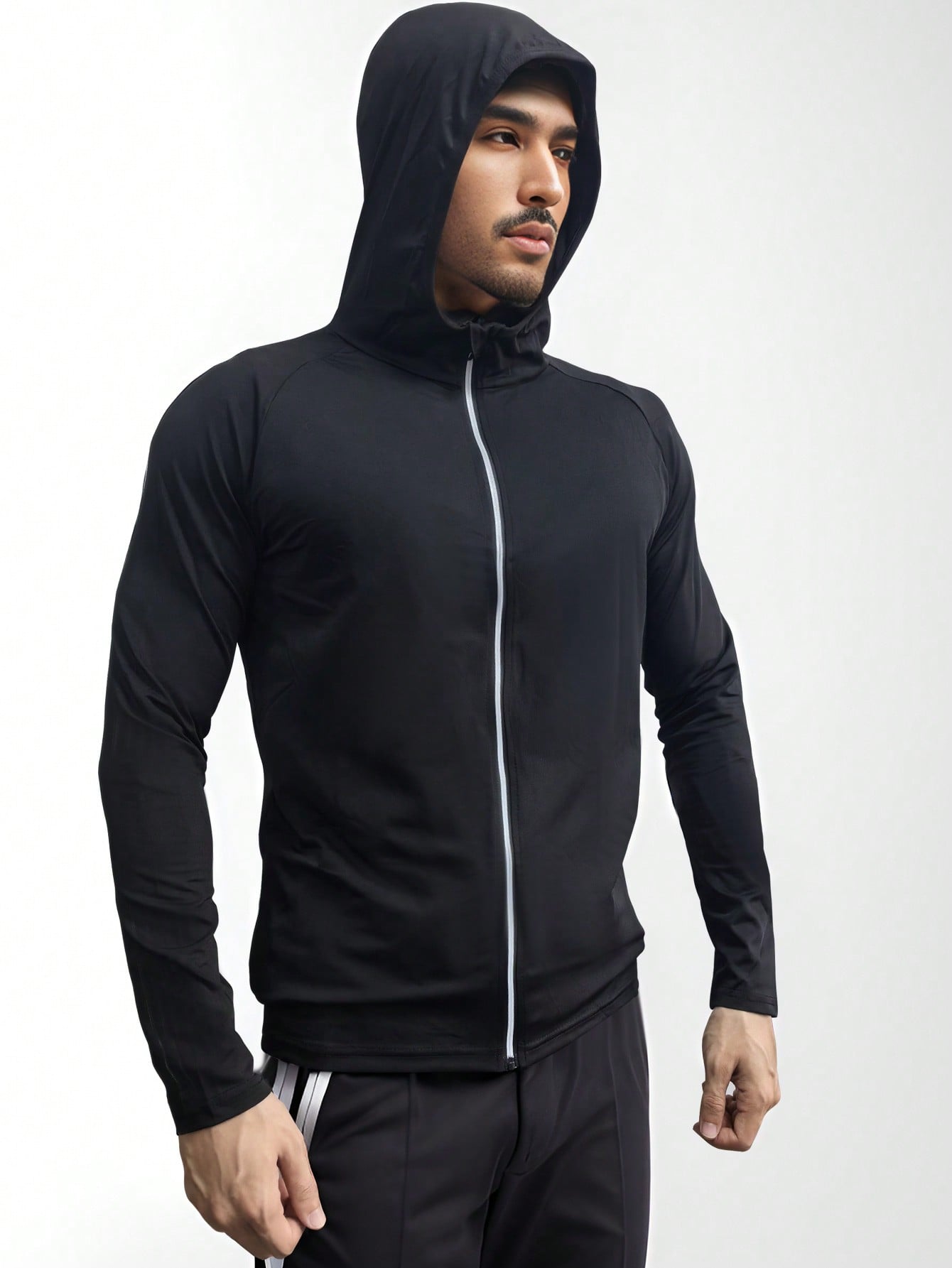 Black Sports Fitness Hoodie Boyfriend Style Men's Dry Fit Moisture Wicking Long Sleeve Active Athletic Hoodie Pullover Sweatshirt