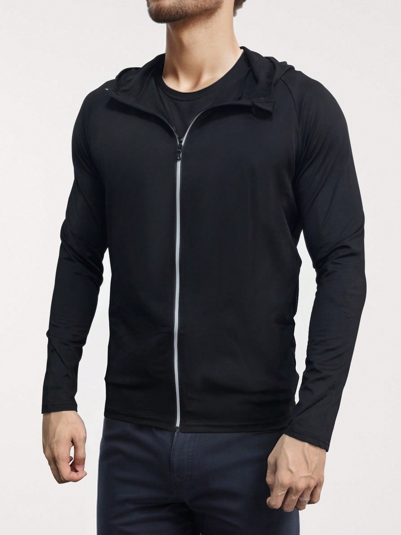 Black Sports Fitness Hoodie Boyfriend Style Men's Dry Fit Moisture Wicking Long Sleeve Active Athletic Hoodie Pullover Sweatshirt