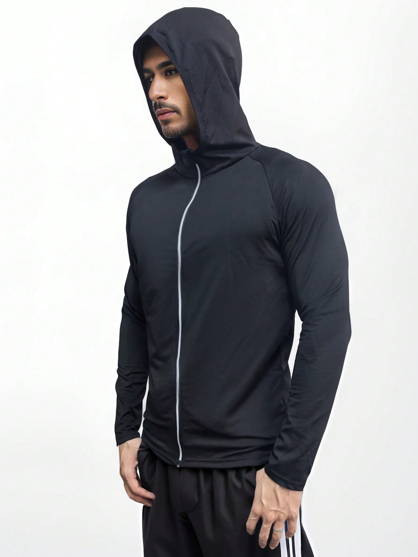 Black Sports Fitness Hoodie Boyfriend Style Men's Dry Fit Moisture Wicking Long Sleeve Active Athletic Hoodie Pullover Sweatshirt