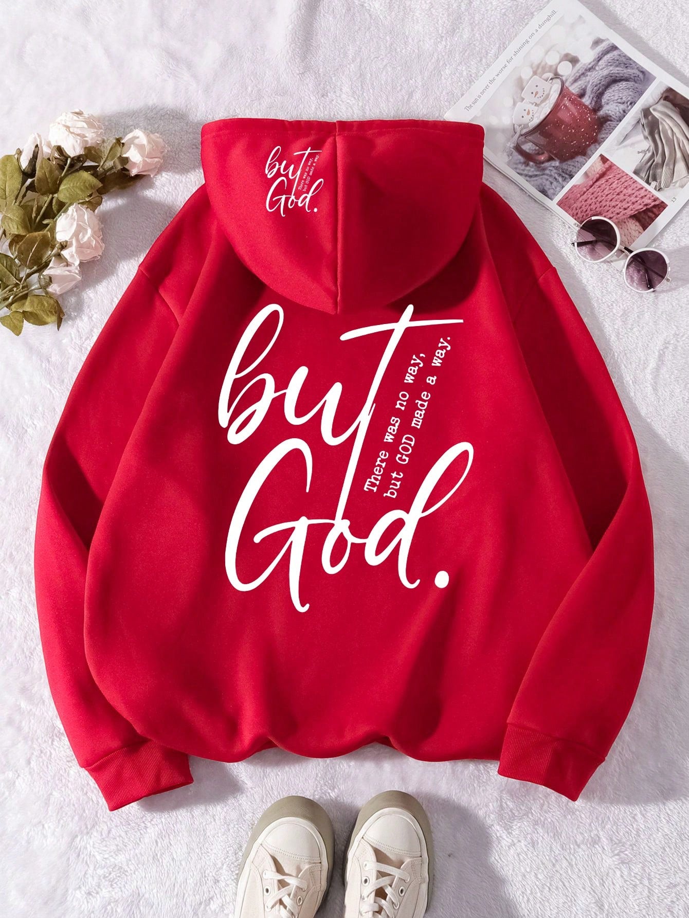 Relaxiva Plus Size Women's But God There Was No Way But God Made A Way Christian Pullover Hooded Sweatshirt For New Year Clothes