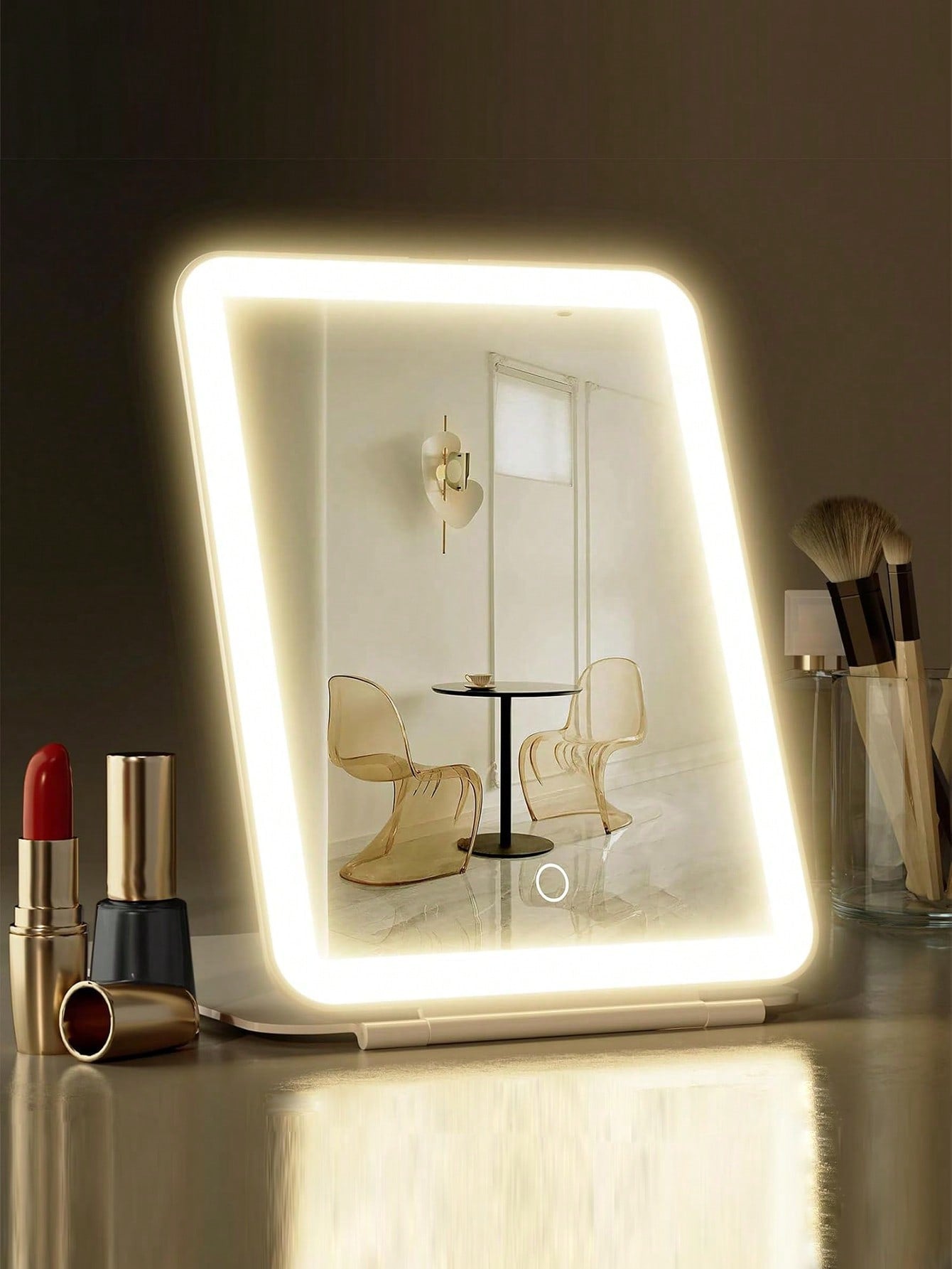 FENCHILIN Lighted Makeup Vanity Mirror With Magnification For Travel, Large Portable Cosmetic Beauty Mirror With 60 LED Lights 3X 5X Magnifying Mirror Automatic Modes White 7.9''