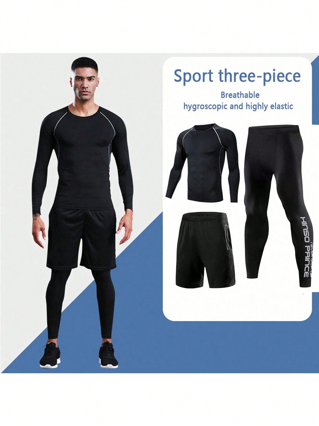 Boyfriend Style Men's 3pcs/Set Speed Dry Sportswear, Compression Training Clothes For Fitness, Gym, Basketball, Running, Short Sleeve Shirt And Pants Gym Clothes Boyfriend Style Men, Athletic Suit, Tracksuit