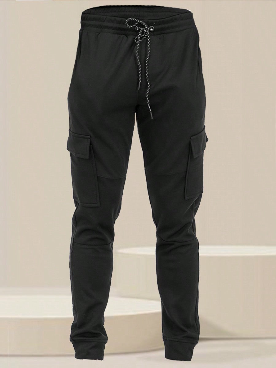 Mens Cotton Blend Cargo Pocket Elastic Waist Casual Jogger Pant Sweats