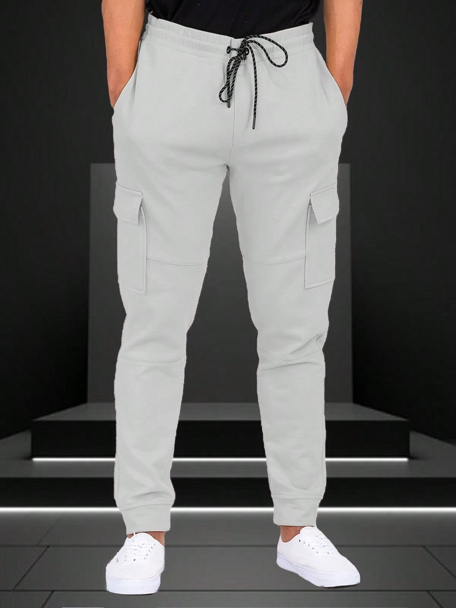 Mens Cotton Blend Cargo Pocket Elastic Waist Casual Jogger Pant Sweats