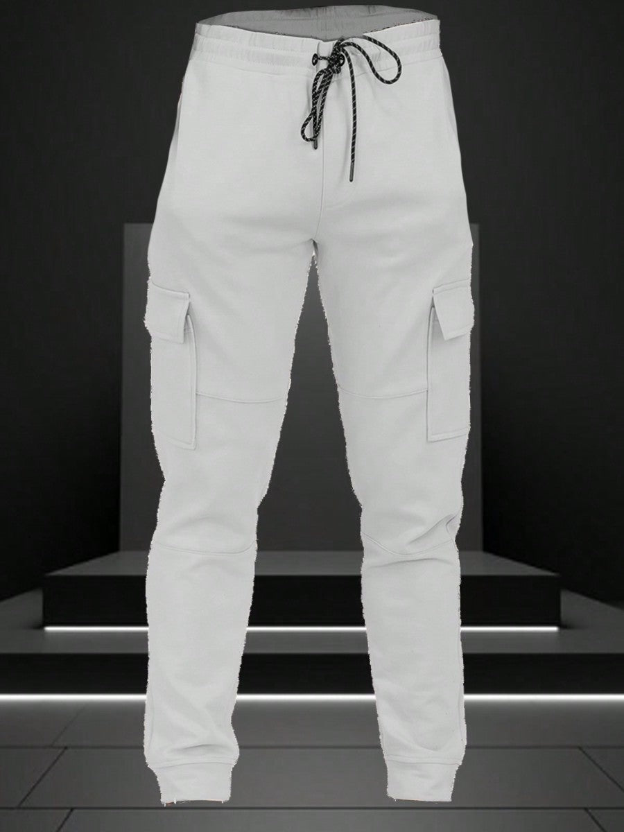 Mens Cotton Blend Cargo Pocket Elastic Waist Casual Jogger Pant Sweats