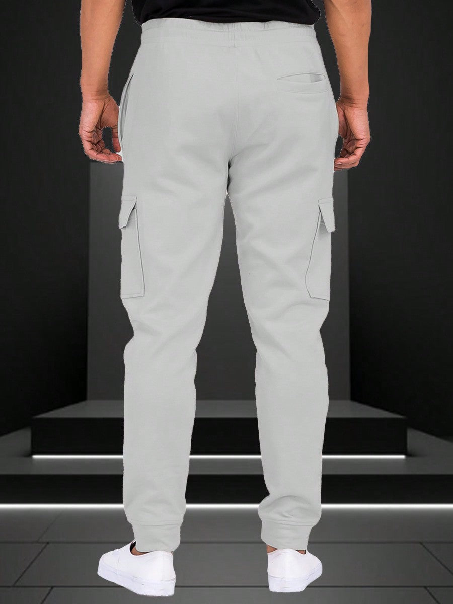 Mens Cotton Blend Cargo Pocket Elastic Waist Casual Jogger Pant Sweats