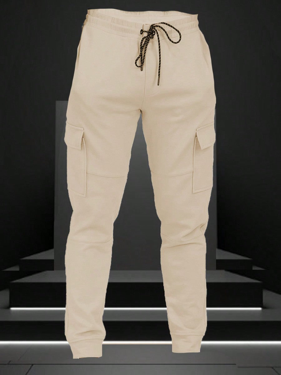 Mens Cotton Blend Cargo Pocket Elastic Waist Casual Jogger Pant Sweats