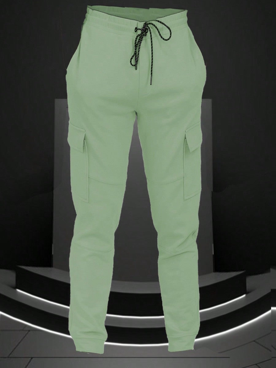 Mens Cotton Blend Cargo Pocket Elastic Waist Casual Jogger Pant Sweats