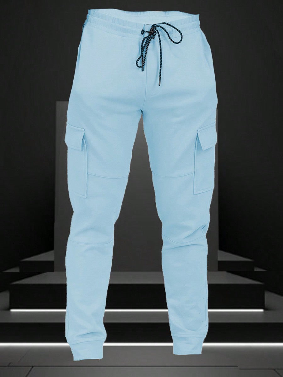 Mens Cotton Blend Cargo Pocket Elastic Waist Casual Jogger Pant Sweats