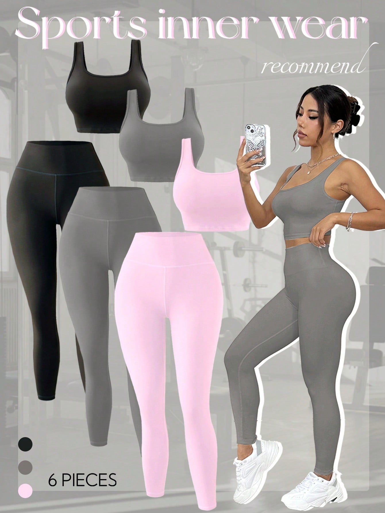 Sport Easify Women's 6-Piece Yoga Outfit, Including Form-Fitting Scoop Neck Tank Top, High Waisted Leggings, Sexy Butt-Lifting Essential Activewear Sports Set For Workout, Running, Gym