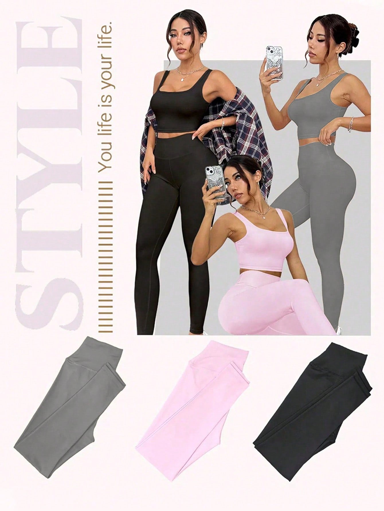 Sport Easify Women's 6-Piece Yoga Outfit, Including Form-Fitting Scoop Neck Tank Top, High Waisted Leggings, Sexy Butt-Lifting Essential Activewear Sports Set For Workout, Running, Gym