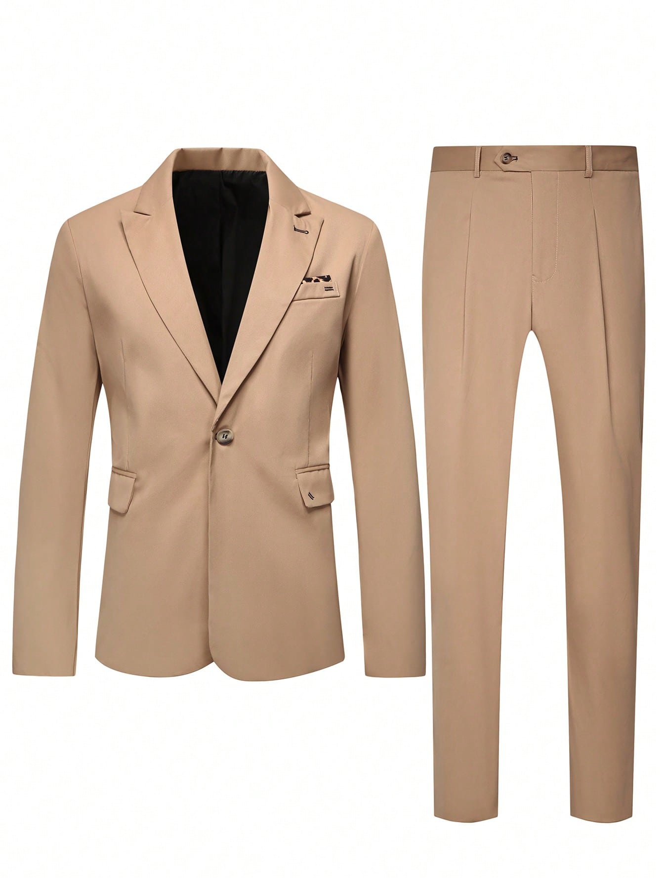 Manfinity Mode Men's Solid Color Single Button Long Sleeve Suit Jacket And Suit Pants With Pockets 2pcs Suit Set