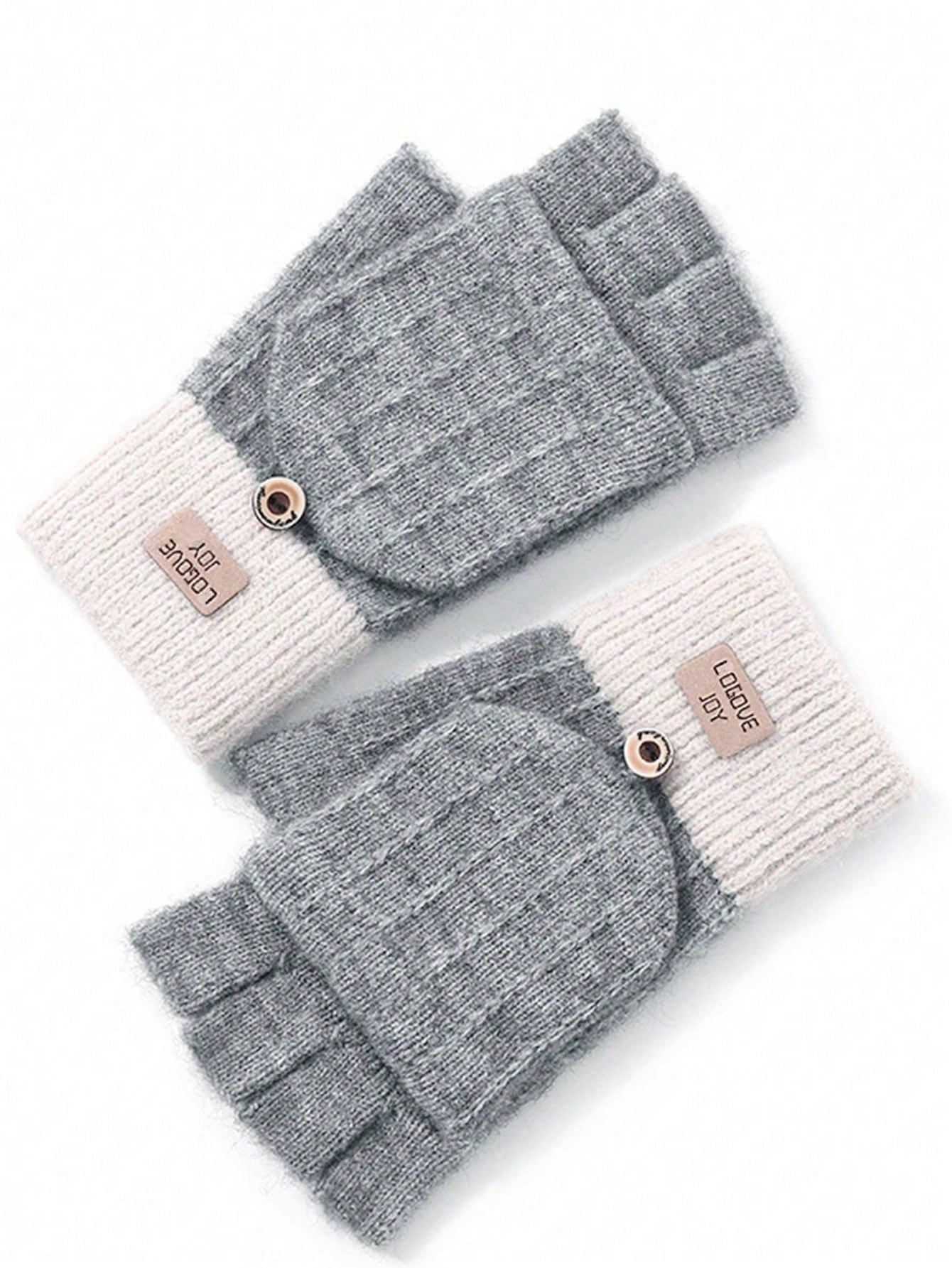 1 Pair Open Finger Gloves, Faux Alpaca Fleece Knit Half Finger Flip-Top Fingerless Gloves, Warm For Unisex Office/School Wear In Winter