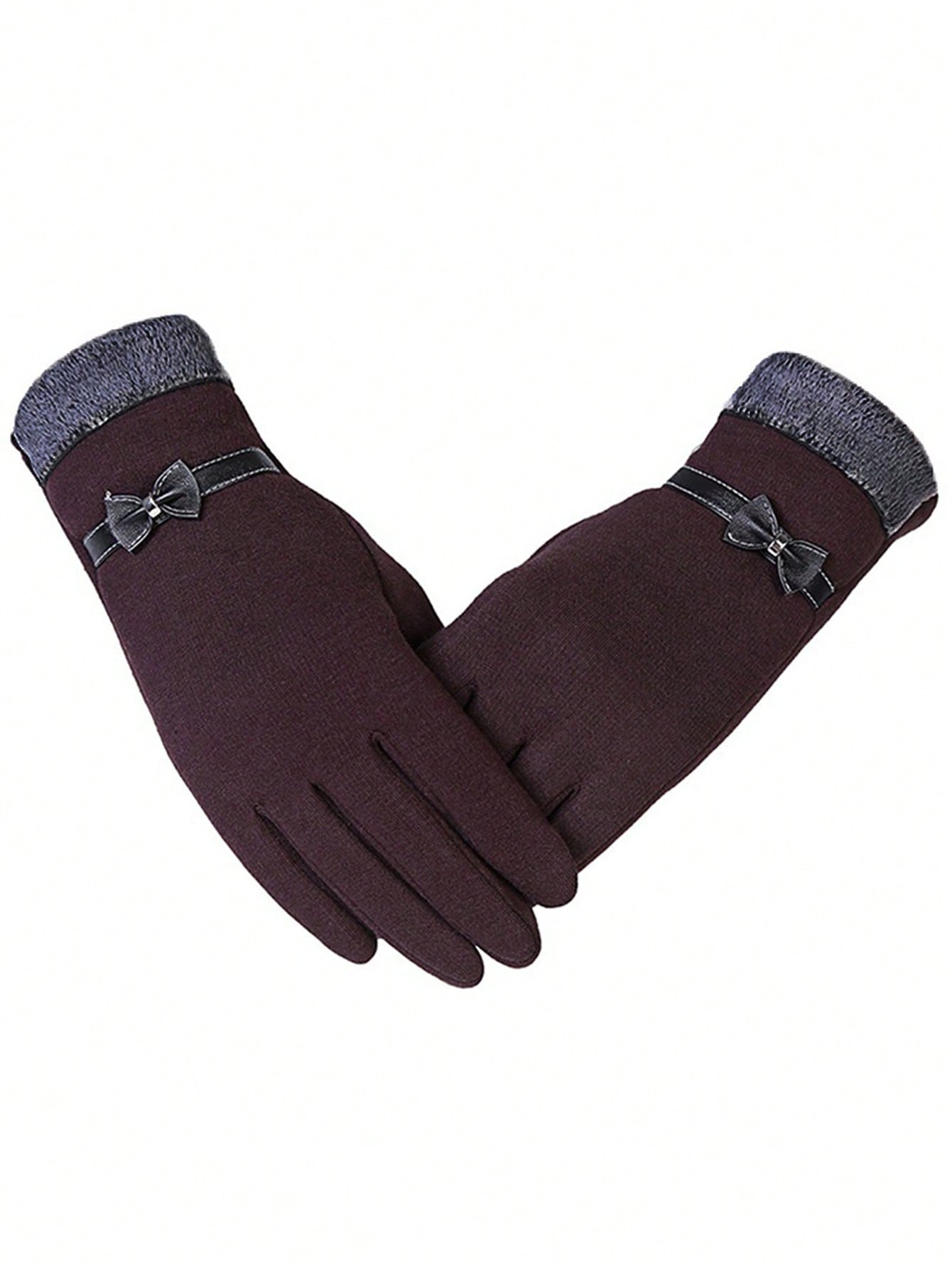 1 Pair Of Autumn And Winter Women's Velvet Touch Screen Warm Bow Slim Gloves Casual Cycling Gloves