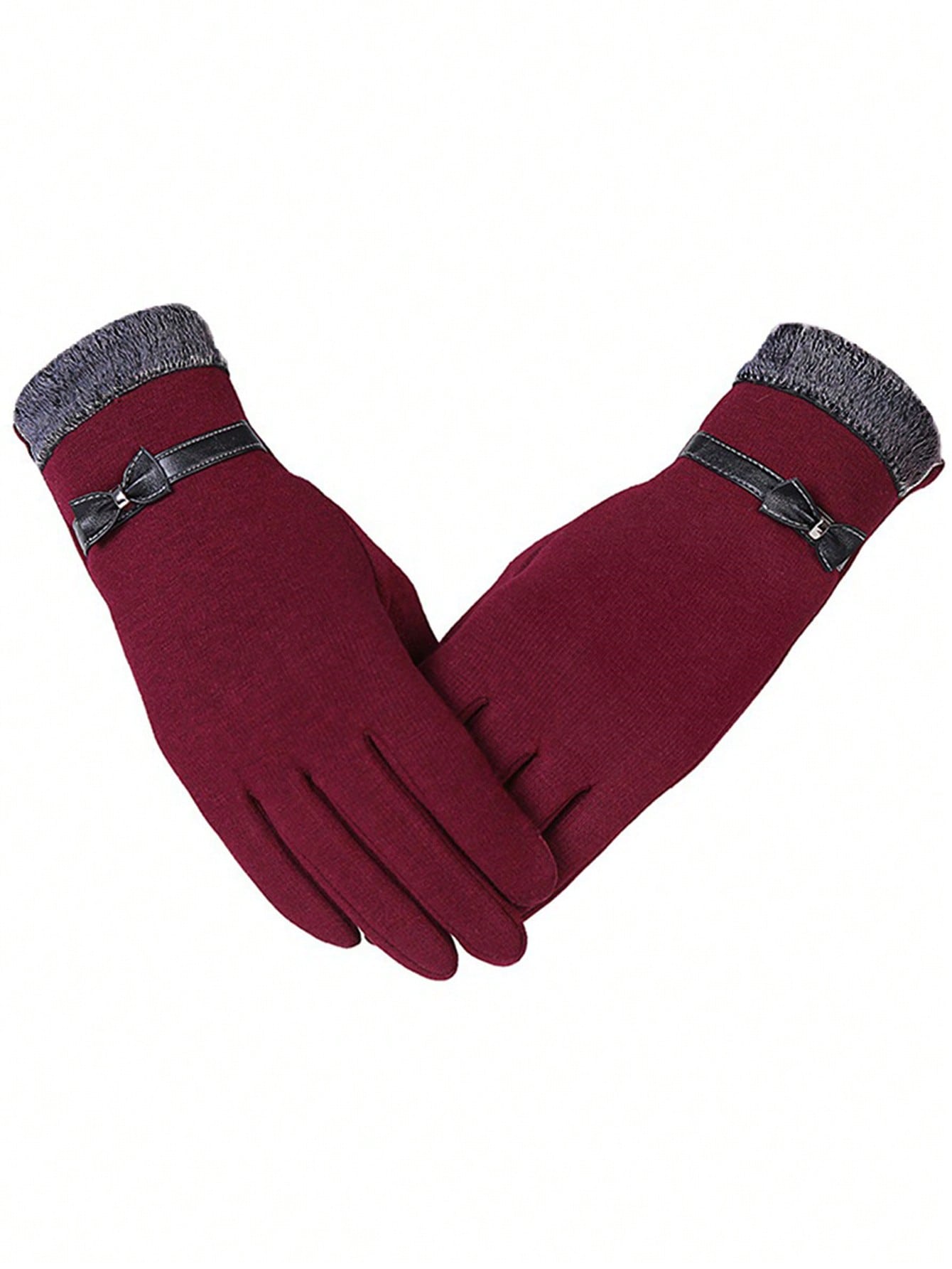 1 Pair Of Autumn And Winter Women's Velvet Touch Screen Warm Bow Slim Gloves Casual Cycling Gloves