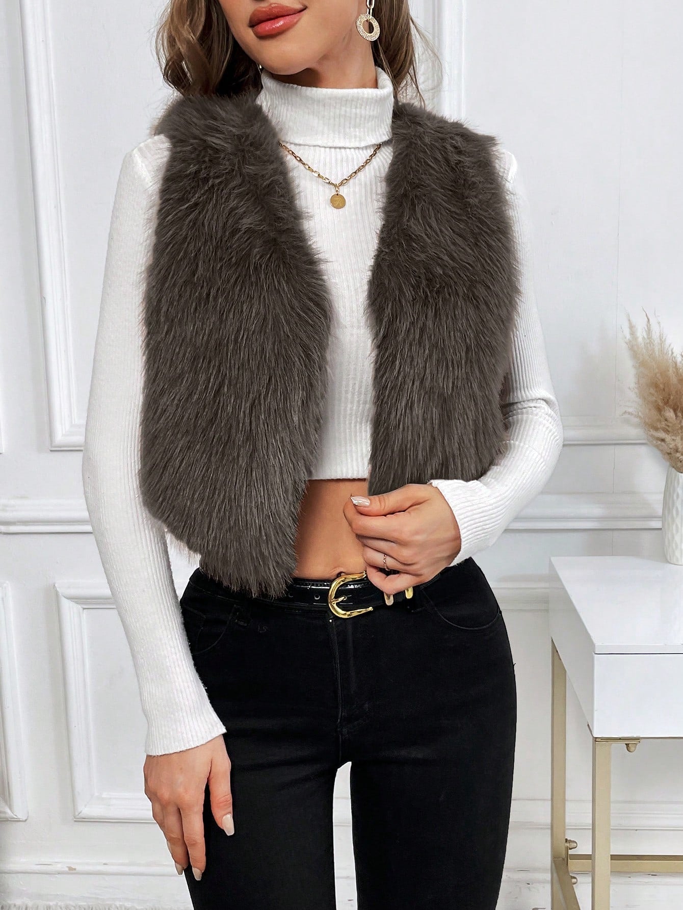 Privé Open Front Fuzzy Vest Coat