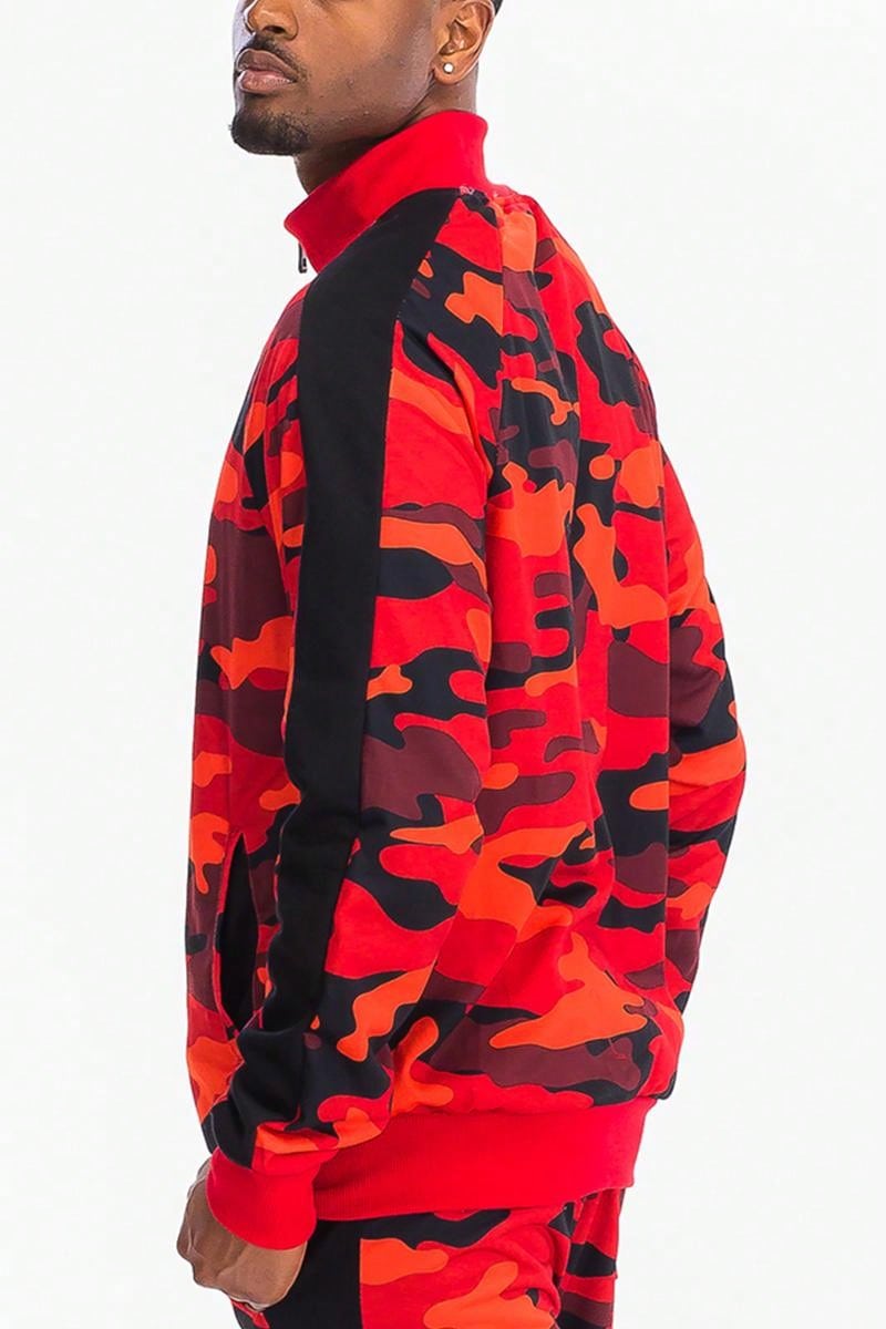 Mens Camo Camoflauge Zip Up Lightweight Set Co-Ord Letter Print Long Sleeve Two-Piece Set