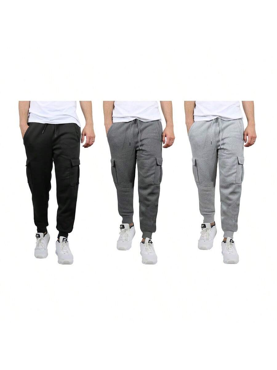 3-Pack Men's Fleece-Lined Cargo Jogger Sweatpants (Sizes, S-3XL)