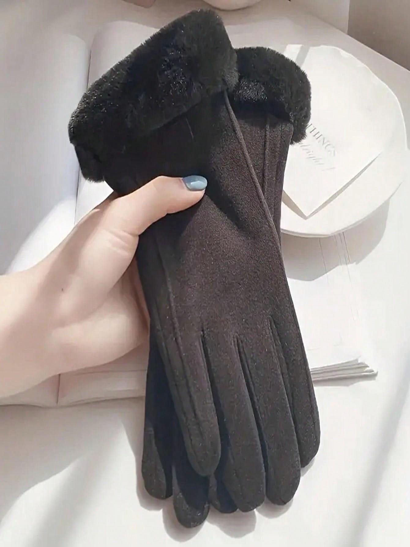 1 Pair Women Thickened Warm Thermal Lined Touch Screen Gloves, Suitable For Driving, Outdoor Sports, Cycling, Exercise, Walking, Autumn/Winter