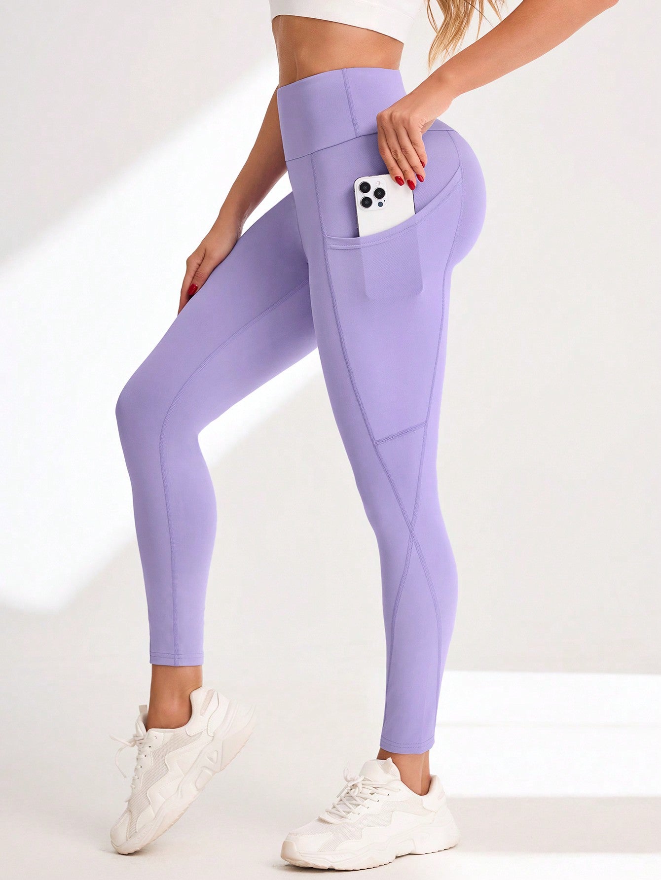 Sport Studio Wide Waistband Sports Leggings With Phone Pocket