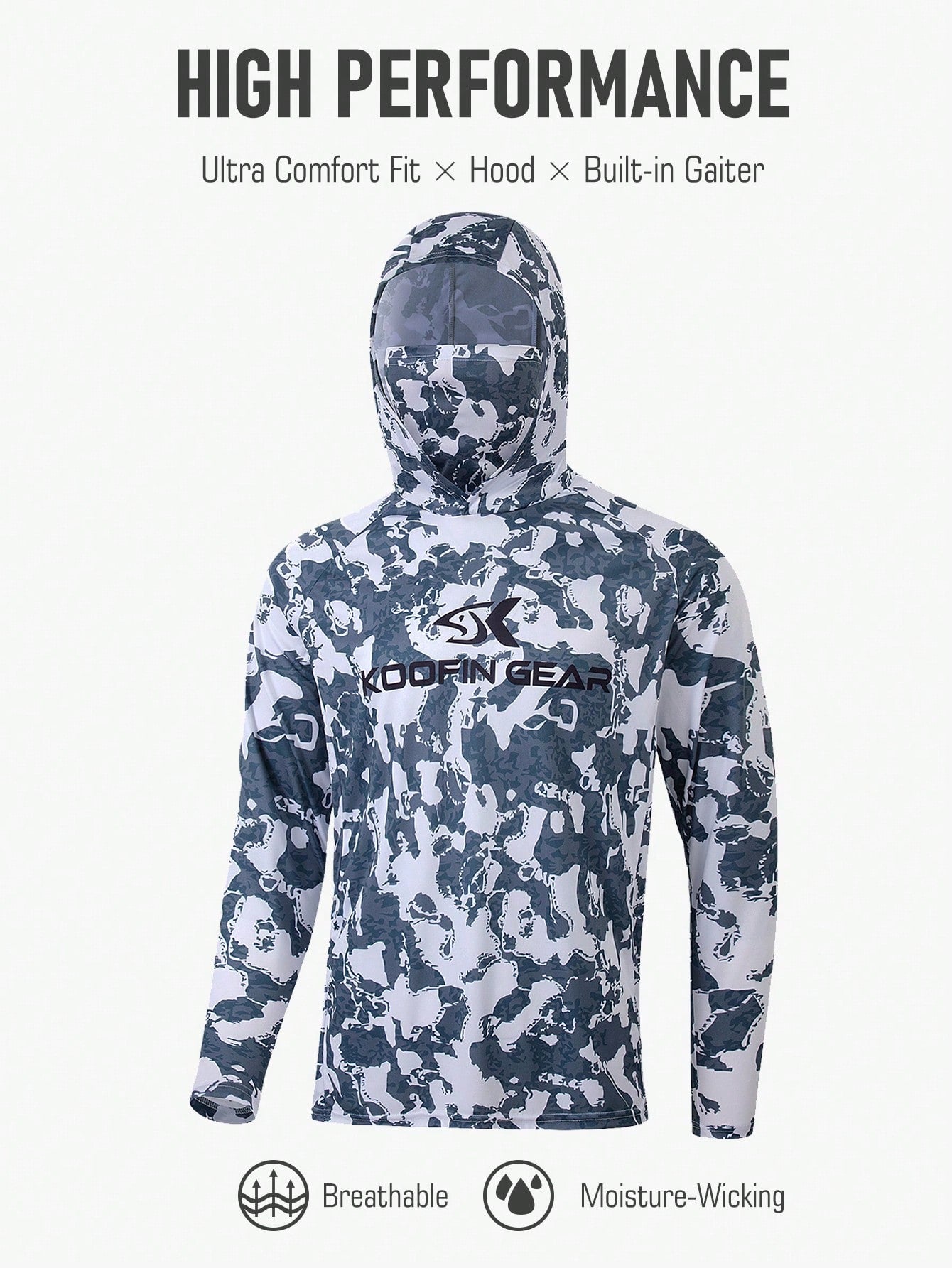 Boyfriend Style Men's High Performance Blue Camouflage Hoodie Fishing Shirt With Mask Long Sleeve Fishing Wear Uv Protection Quick Dry Jersey Clothes Lightweight Breathable Fabric