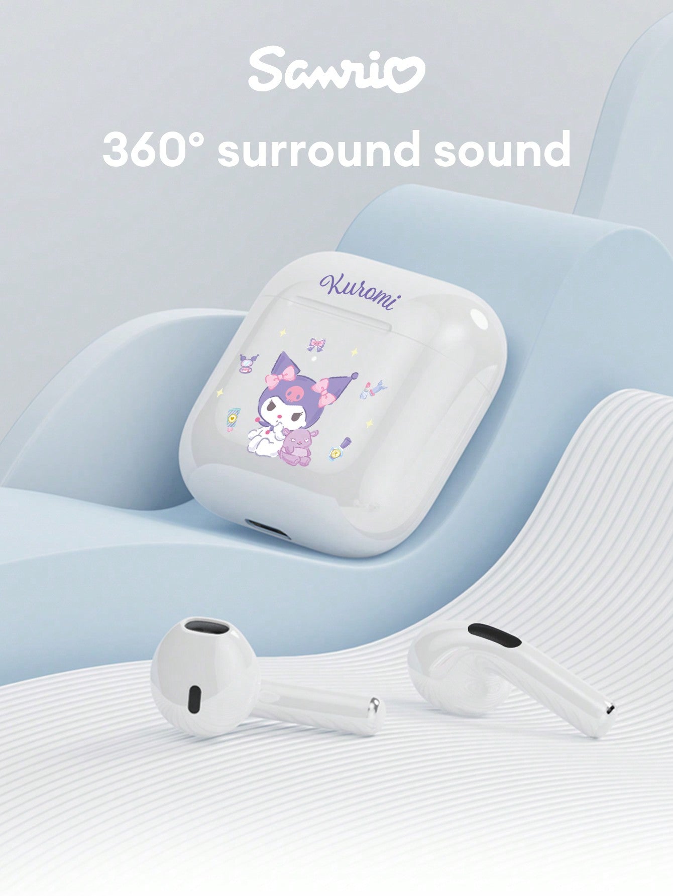 SANRIO BL04 Cute Bluetooth Earphones, Half-In-Ear HIFI Surround Sound Effect, Cartoon Design, Mini Music/Gaming Earbuds, Super Long Battery Life, Sensitive Microphone, High-Definition Voice, Low Latency, Passive Noise Cancelling Wireless Earphones