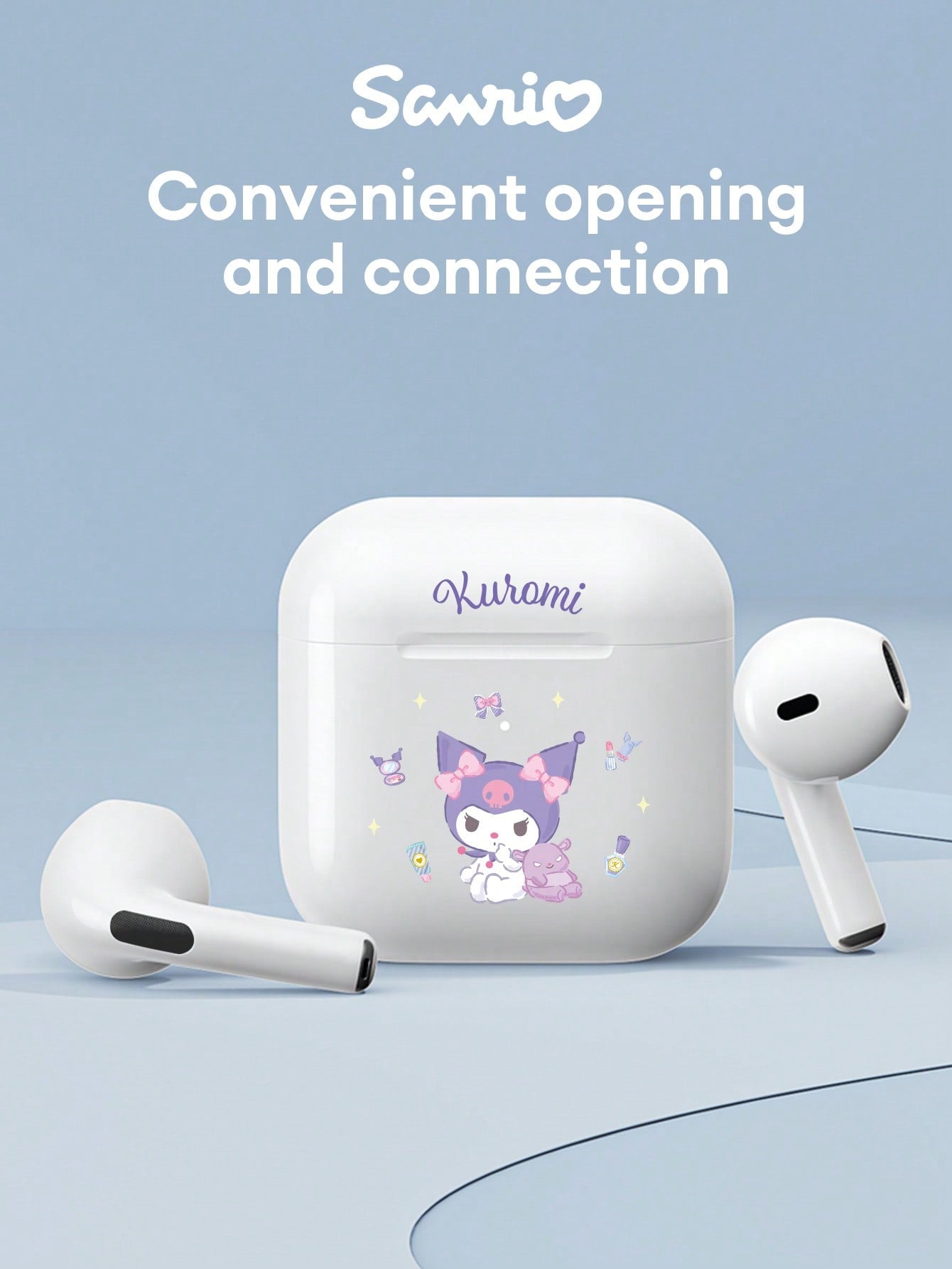 SANRIO BL04 Cute Bluetooth Earphones, Half-In-Ear HIFI Surround Sound Effect, Cartoon Design, Mini Music/Gaming Earbuds, Super Long Battery Life, Sensitive Microphone, High-Definition Voice, Low Latency, Passive Noise Cancelling Wireless Earphones