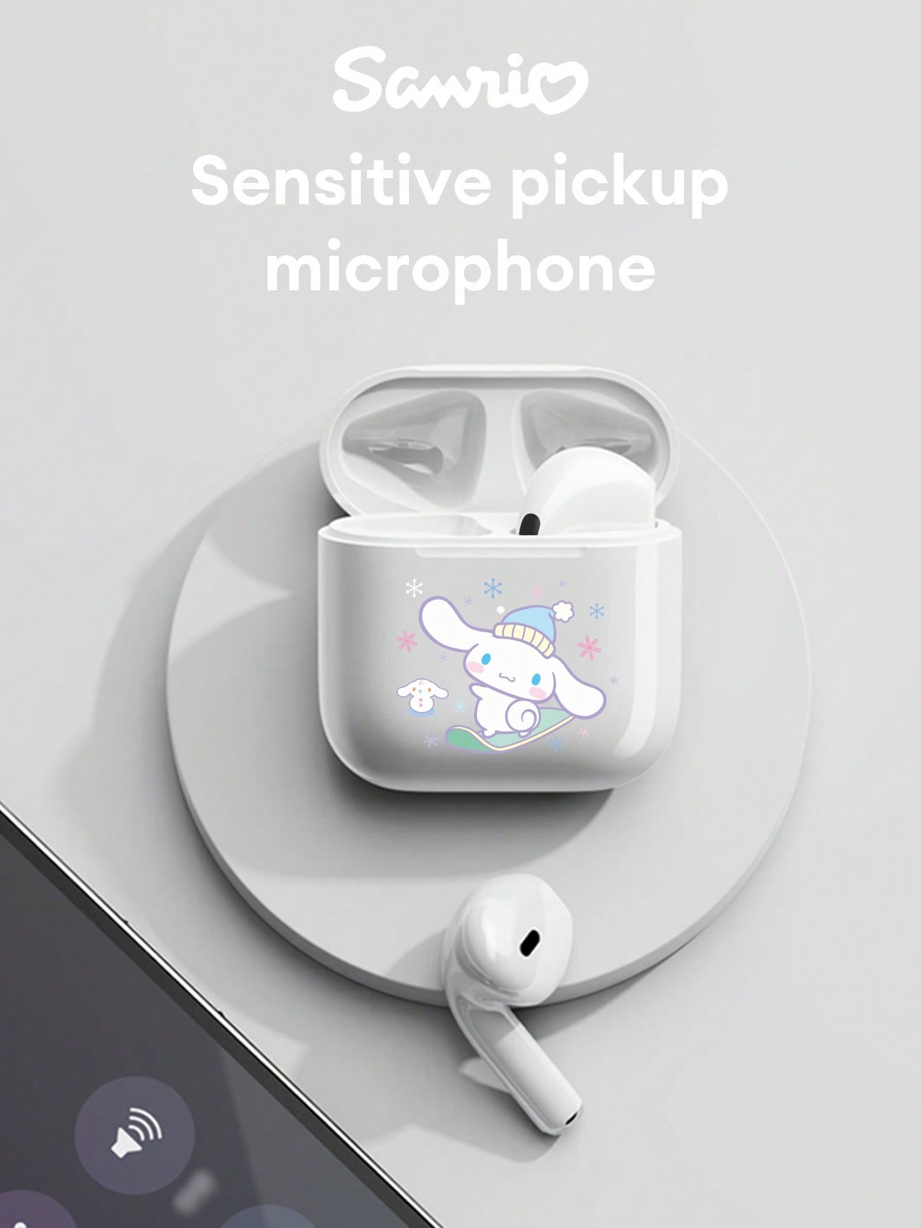 SANRIO BL04 Cute Bluetooth Earphones, Half-In-Ear HIFI Surround Sound Effect, Cartoon Design, Mini Music/Gaming Earbuds, Super Long Battery Life, Sensitive Microphone, High-Definition Voice, Low Latency, Passive Noise Cancelling Wireless Earphones