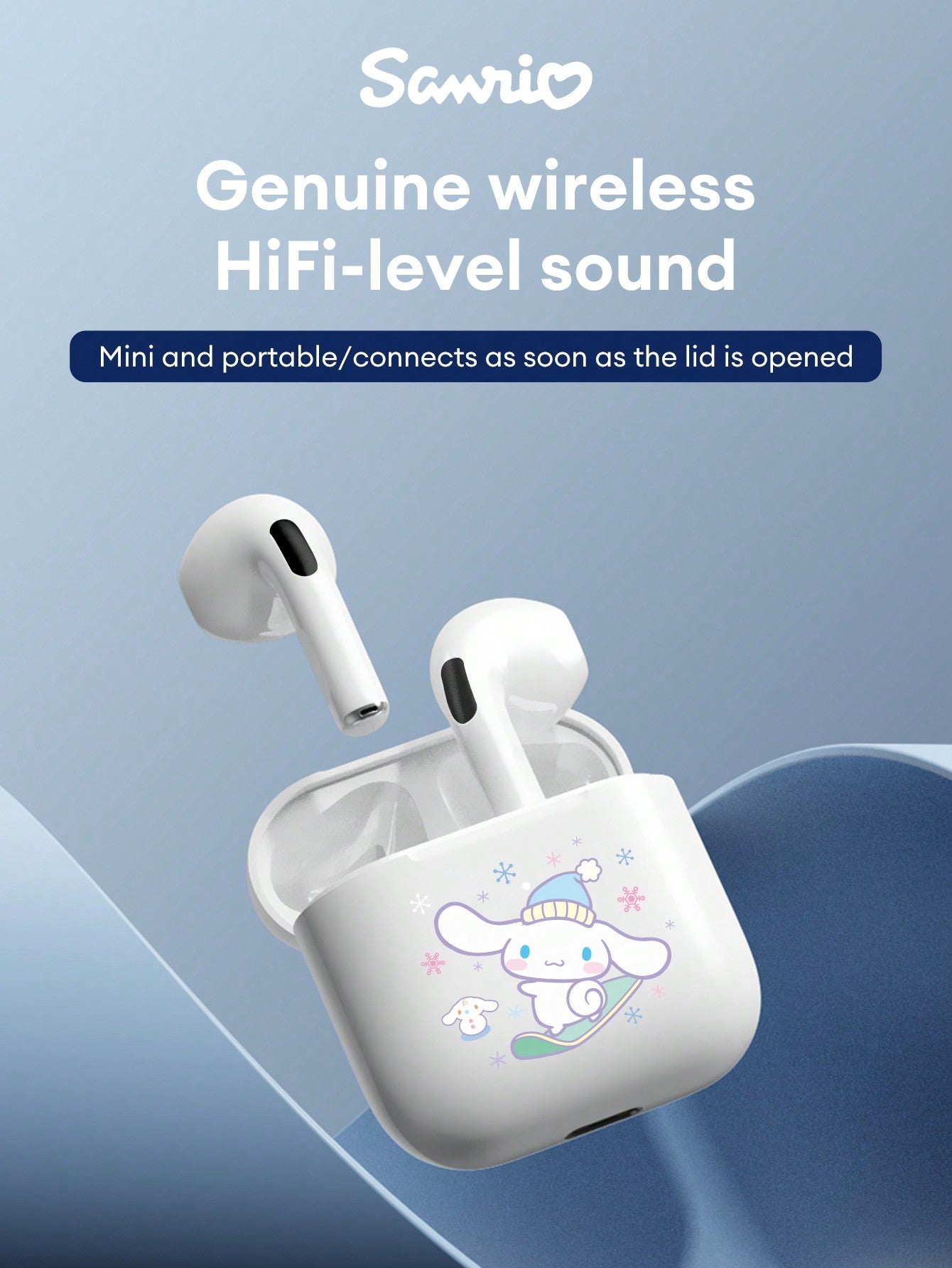 SANRIO BL04 Cute Bluetooth Earphones, Half-In-Ear HIFI Surround Sound Effect, Cartoon Design, Mini Music/Gaming Earbuds, Super Long Battery Life, Sensitive Microphone, High-Definition Voice, Low Latency, Passive Noise Cancelling Wireless Earphones