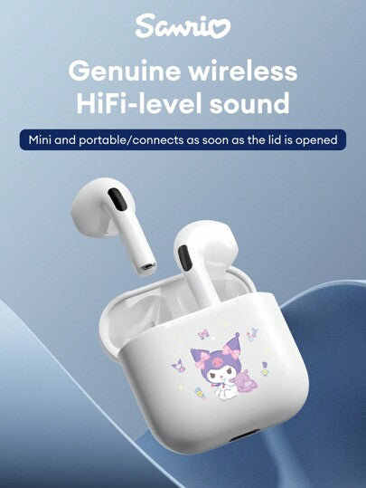 SANRIO BL04 Cute Bluetooth Earphones, Half-In-Ear HIFI Surround Sound Effect, Cartoon Design, Mini Music/Gaming Earbuds, Super Long Battery Life, Sensitive Microphone, High-Definition Voice, Low Latency, Passive Noise Cancelling Wireless Earphones