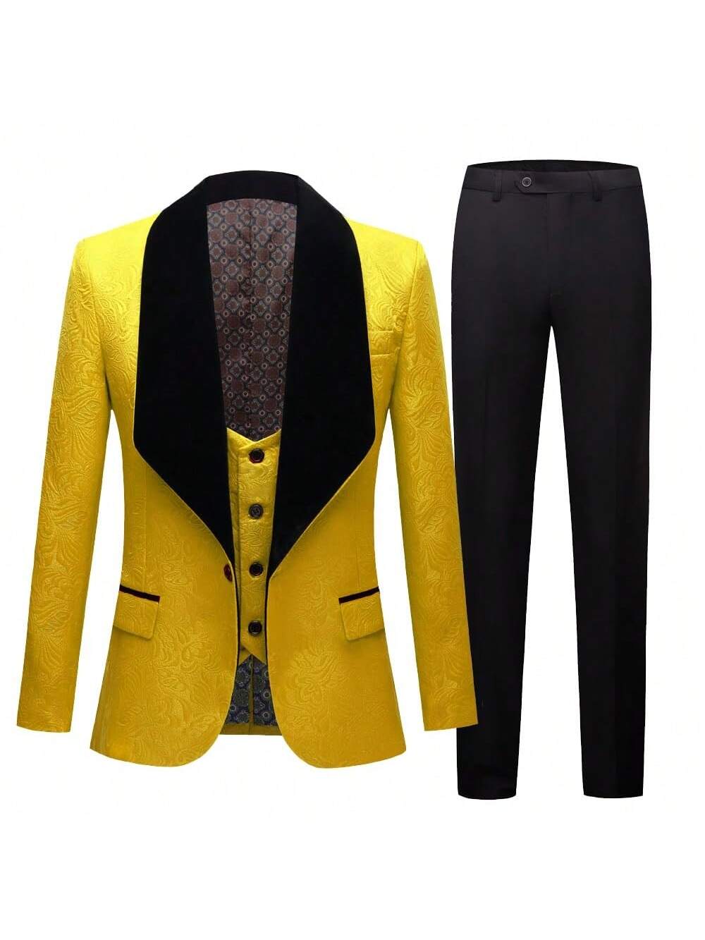 Suits For Men 3 Piece Regular Fit Set With Floral Pattern Blazer Jacket, Waistcoat And Pants For Wedding (Suit Jacket   Pants   Vest)