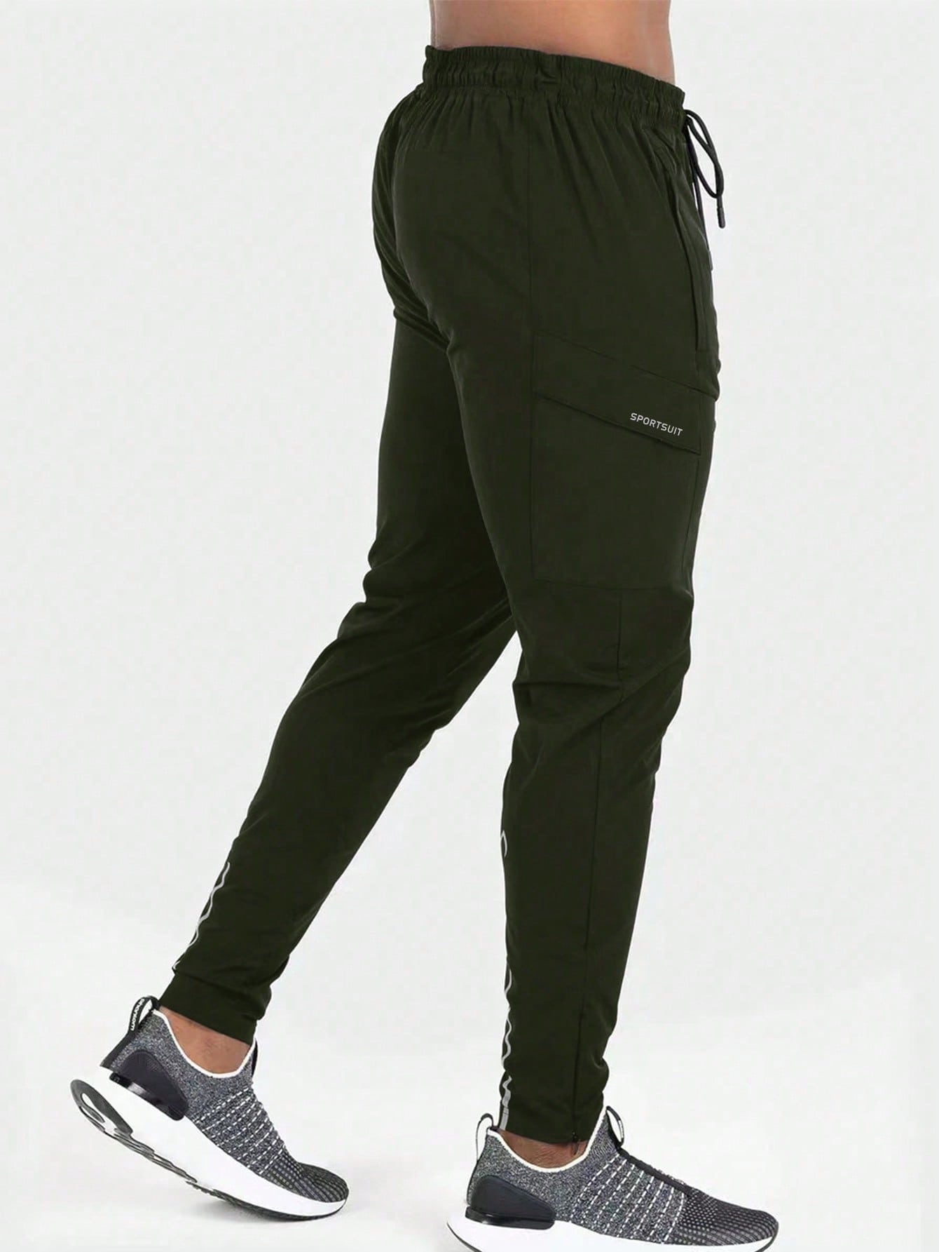 Manfinity Fitness Men's Casual Simple Letter Print Drawstring Waist Sports Pants