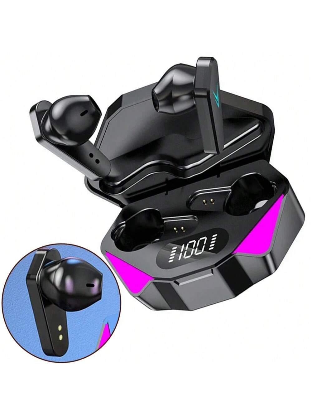 X15 Bluetooth Headset TWS LED Display Wireless Earbuds 5.3, Wireless Gaming Headset With Mic, Semi-Open-Back Earphones, Low Latency, Noise Cancellation, Media Controls, Compatible With Cellphones, Rechargeable Lithium-Polymer Battery