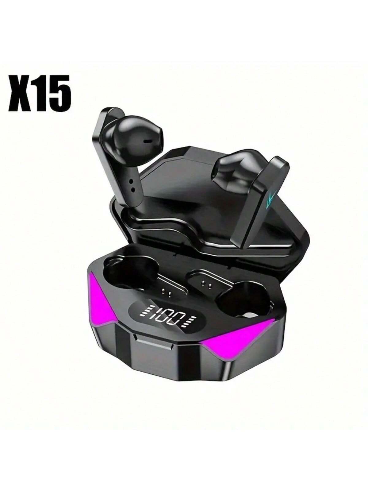 X15 Bluetooth Headset TWS LED Display Wireless Earbuds 5.3, Wireless Gaming Headset With Mic, Semi-Open-Back Earphones, Low Latency, Noise Cancellation, Media Controls, Compatible With Cellphones, Rechargeable Lithium-Polymer Battery