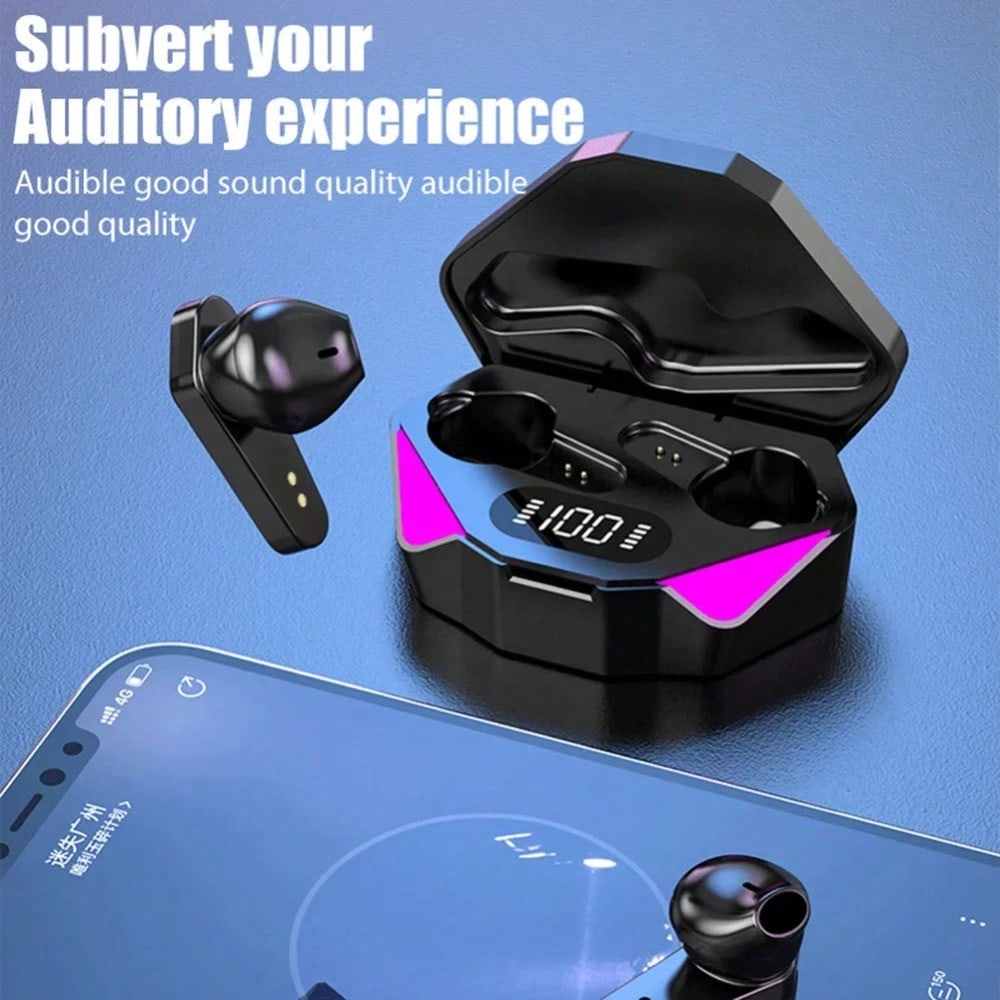 X15 Bluetooth Headset TWS LED Display Wireless Earbuds 5.3, Wireless Gaming Headset With Mic, Semi-Open-Back Earphones, Low Latency, Noise Cancellation, Media Controls, Compatible With Cellphones, Rechargeable Lithium-Polymer Battery