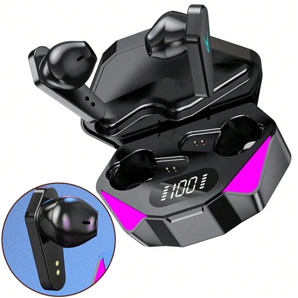 X15 Bluetooth Headset TWS LED Display Wireless Earbuds 5.3, Wireless Gaming Headset With Mic, Semi-Open-Back Earphones, Low Latency, Noise Cancellation, Media Controls, Compatible With Cellphones, Rechargeable Lithium-Polymer Battery