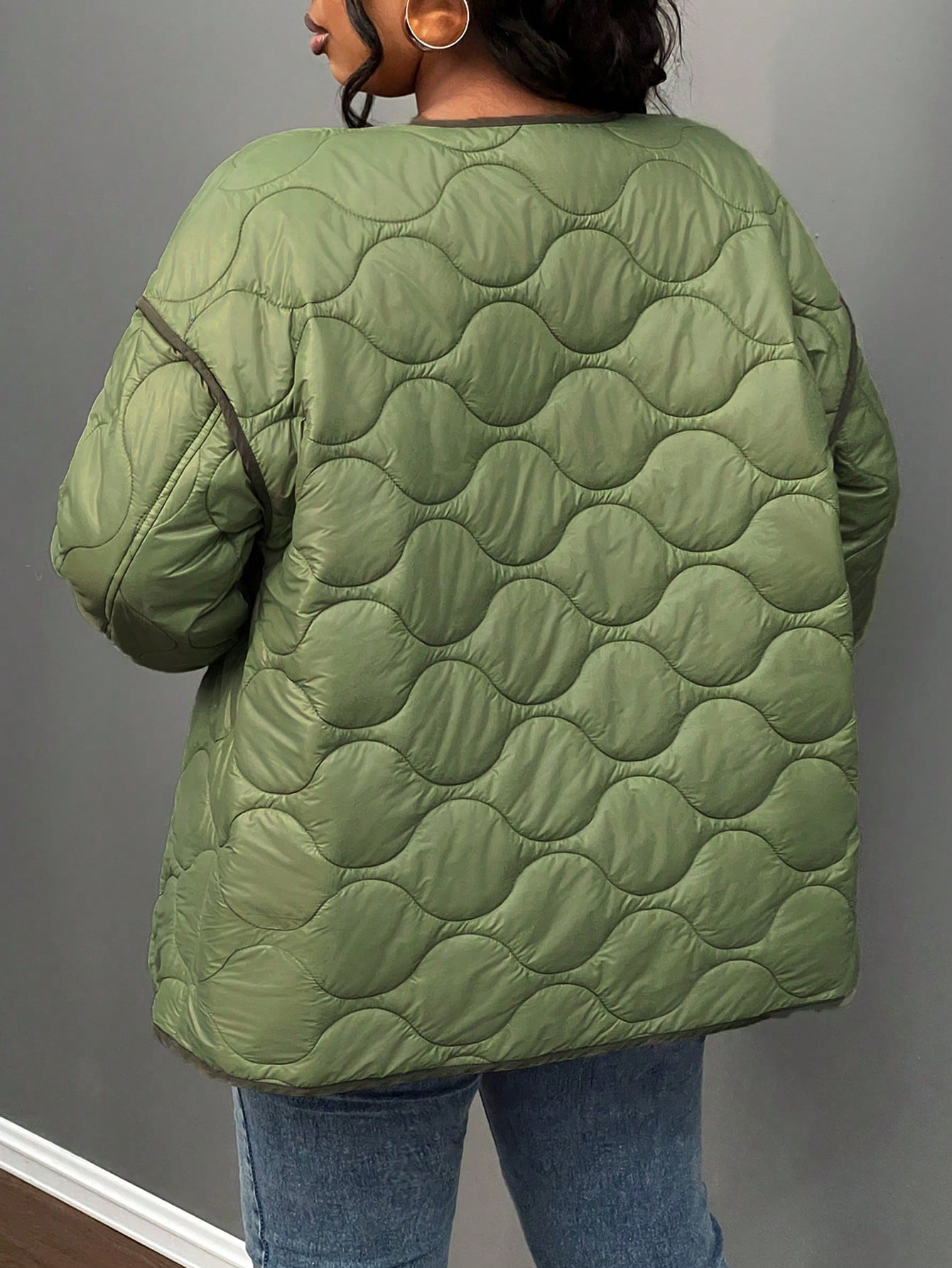 Slayr Plus Size Women's Button Front Quilted Casual Jacket For Daily Wear, Winter