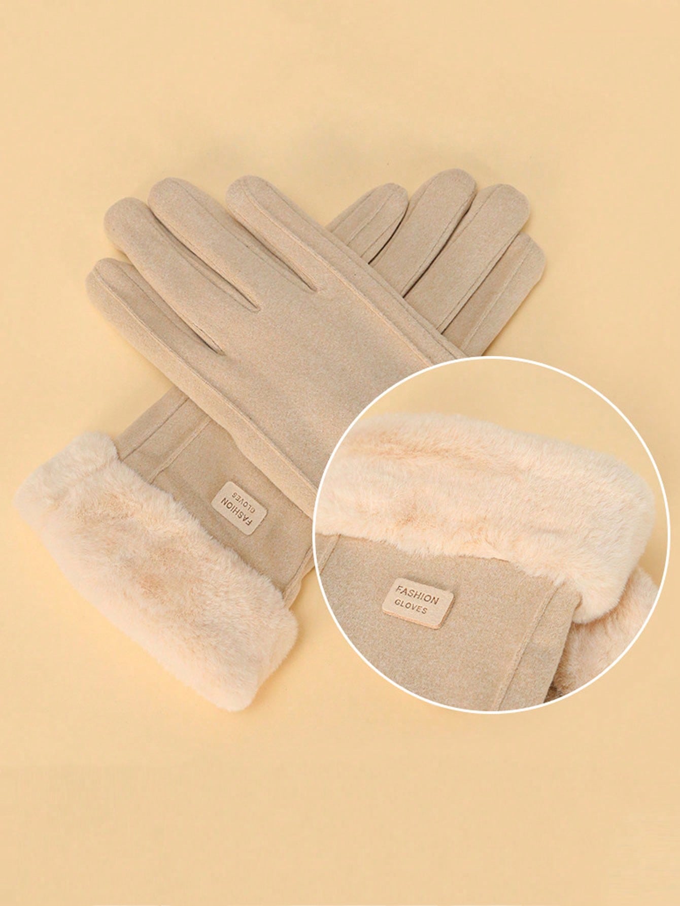 1 Pair Winter Warm Gloves For Women, Plush And Thickened Cold Resistant Gloves, Riding Windproof Suede Touch Screen Gloves, Fashionable Self Heating Outdoor Gloves For Ladies Student Thermal Leisure Split Finger Gloves